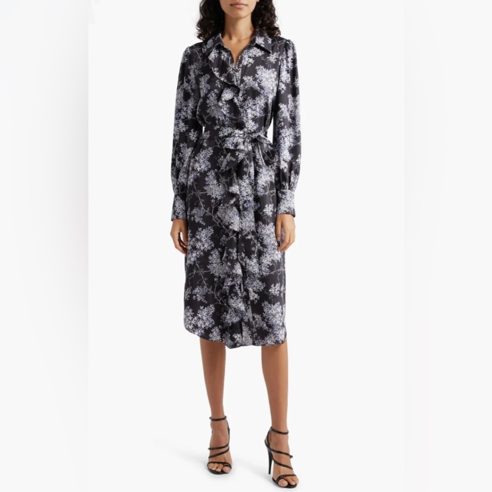 CINQ À SEPT - CHARLEY FLORAL PRINT BELTED SHIRT DRESS MIDI LENGTH size 8